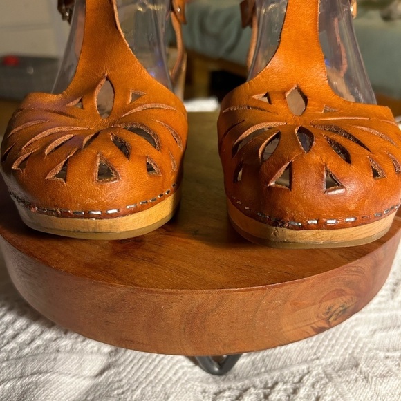 RARE Swedish Hasbeens Lacy Sandal Low Natural 39 Brown Leather - Picture 7 of 9